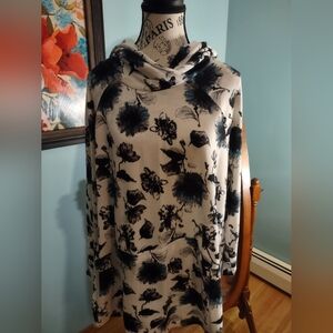 Floral Print Women's Sweater - Black, Teal and White